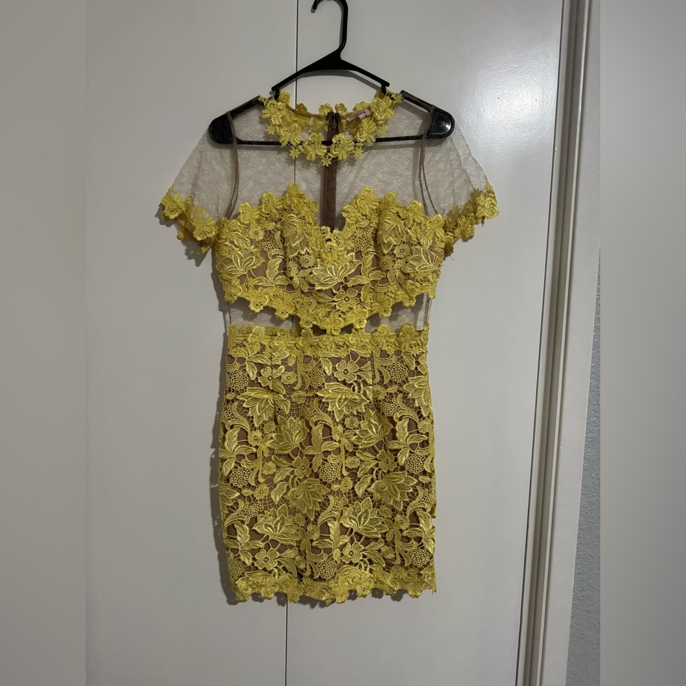 Yellow Smocked Bodycon Dress with Flutter Sleeves